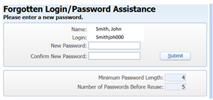 Image: Forgotten login-password assistance; Please enter a new password. 